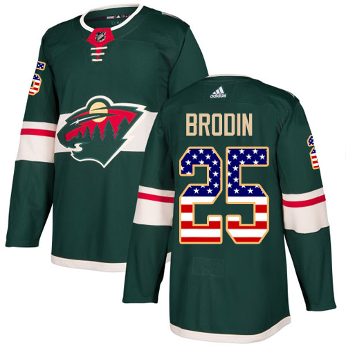 Adidas Wild #25 Jonas Brodin Green Home Authentic USA Flag Stitched NHL Jersey